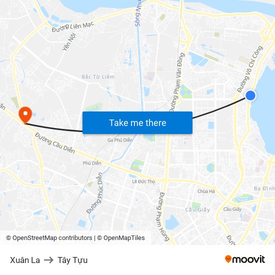 Xuân La to Tây Tựu map