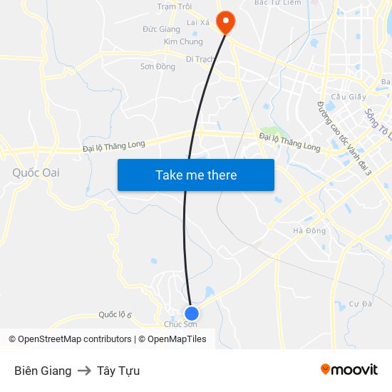 Biên Giang to Tây Tựu map
