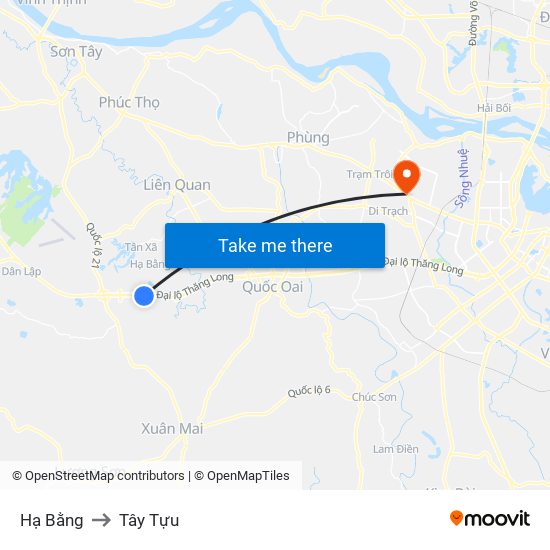 Hạ Bằng to Tây Tựu map