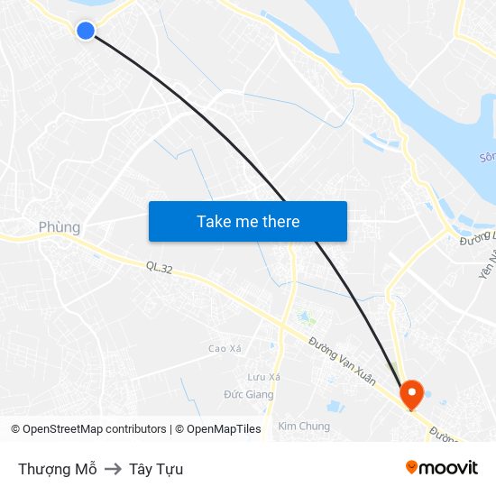 Thượng Mỗ to Tây Tựu map