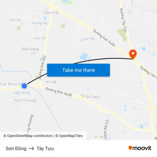 Sơn Đồng to Tây Tựu map