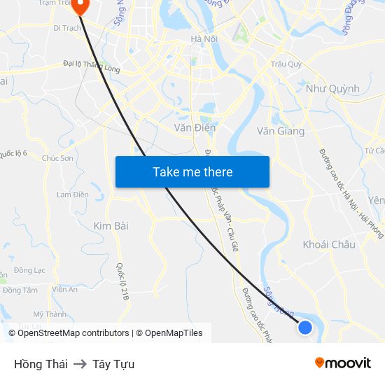 Hồng Thái to Tây Tựu map