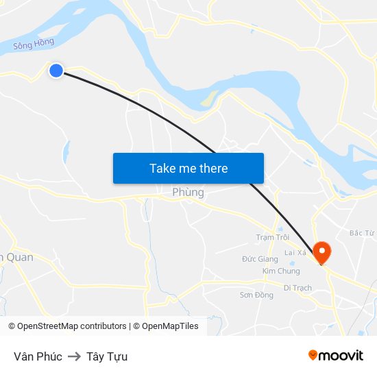 Vân Phúc to Tây Tựu map