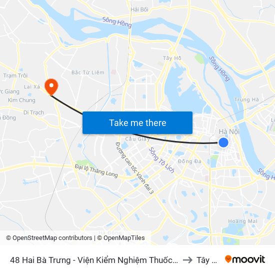 48 Hai Bà Trưng - Viện Kiểm Nghiệm Thuốc Trung Ương to Tây Tựu map