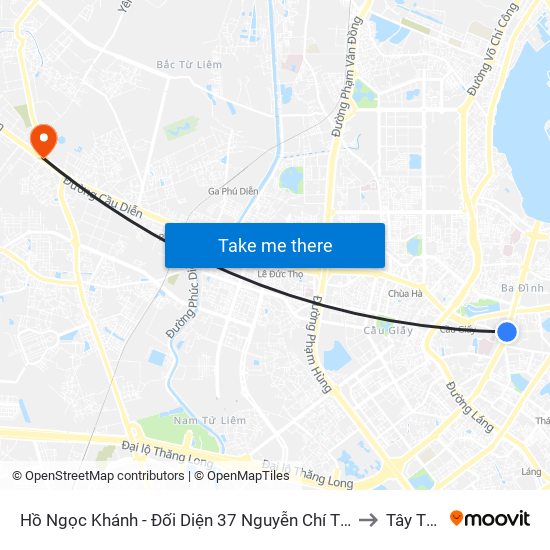 Hồ Ngọc Khánh - Đối Diện 37 Nguyễn Chí Thanh to Tây Tựu map