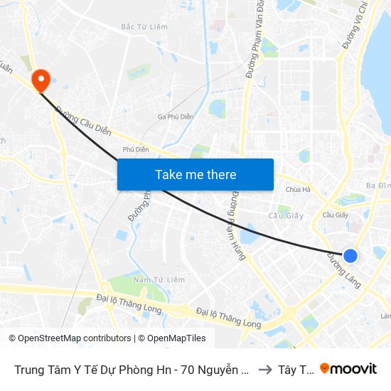 Trung Tâm Y Tế Dự Phòng Hn - 70 Nguyễn Chí Thanh to Tây Tựu map