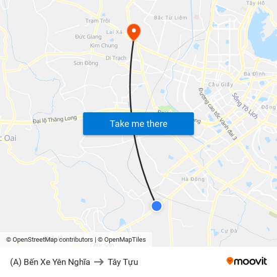 (A) Bến Xe Yên Nghĩa to Tây Tựu map