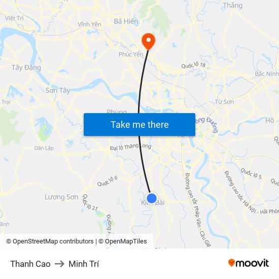 Thanh Cao to Minh Trí map