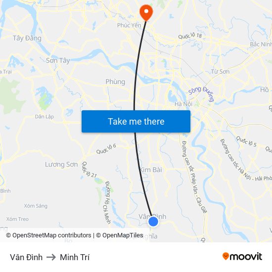 Vân Đình to Minh Trí map