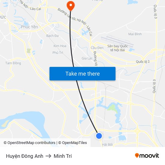 Huyện Đông Anh to Minh Trí map