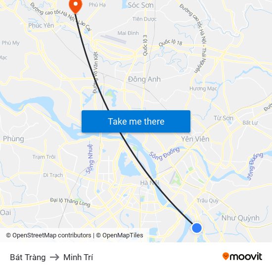 Bát Tràng to Minh Trí map