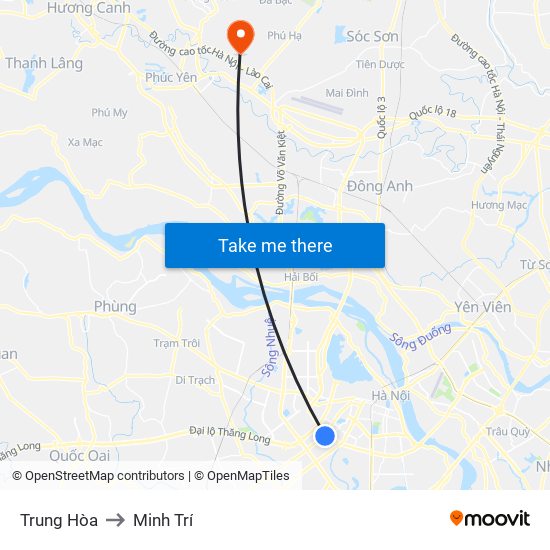 Trung Hòa to Minh Trí map