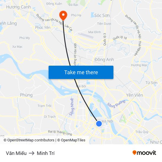 Văn Miếu to Minh Trí map