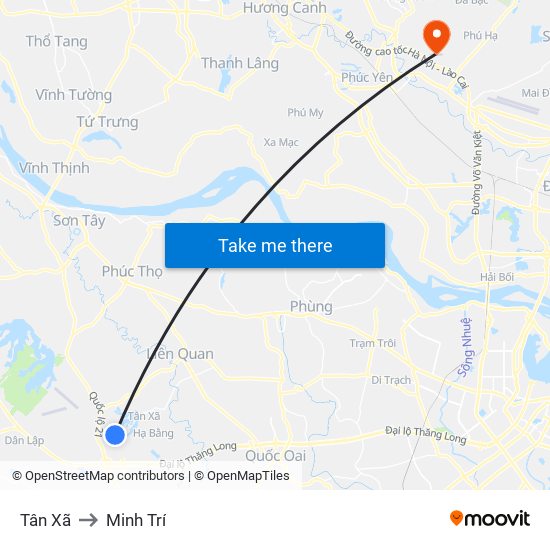 Tân Xã to Minh Trí map