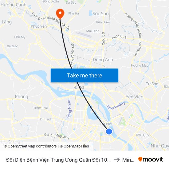 Đối Diện Bệnh Viện Trung Ương Quân Đội 108 - Trần Hưng Đạo to Minh Trí map