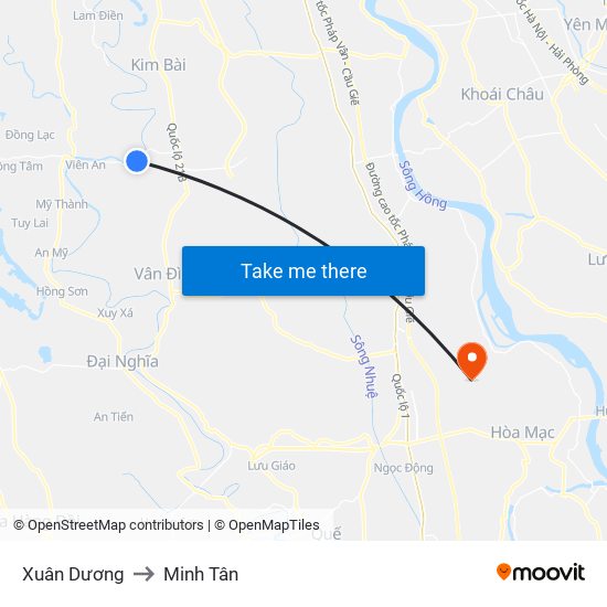 Xuân Dương to Minh Tân map