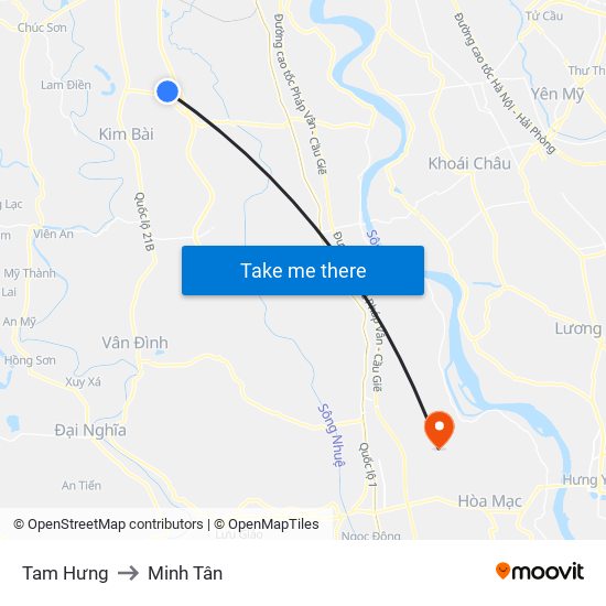 Tam Hưng to Minh Tân map