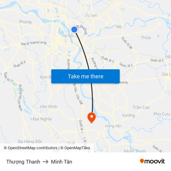 Thượng Thanh to Minh Tân map