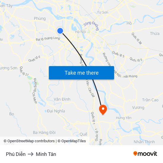 Phú Diễn to Minh Tân map