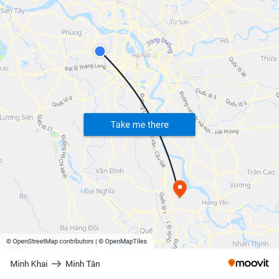 Minh Khai to Minh Tân map
