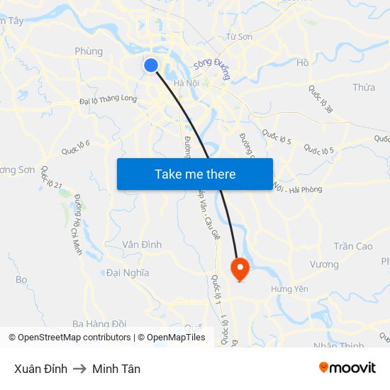 Xuân Đỉnh to Minh Tân map