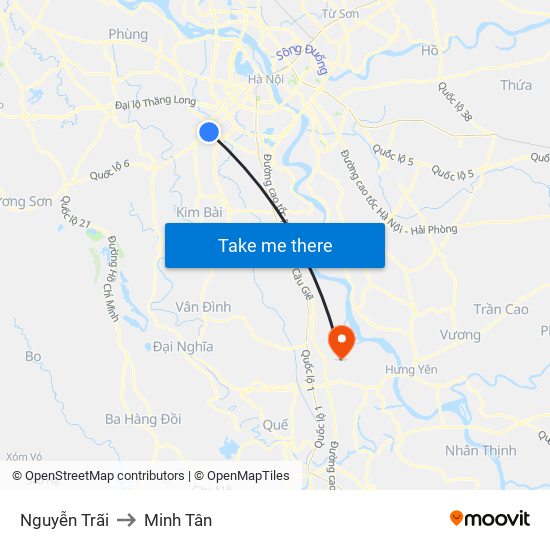 Nguyễn Trãi to Minh Tân map