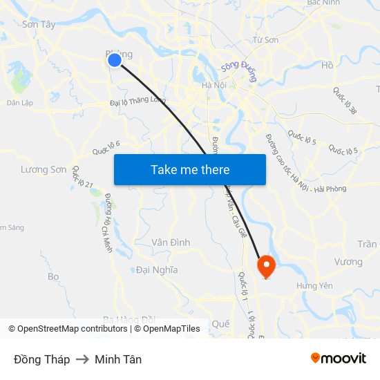 Đồng Tháp to Minh Tân map