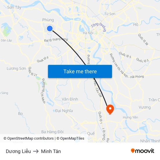 Dương Liễu to Minh Tân map