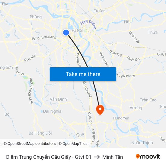 Điểm Trung Chuyển Cầu Giấy - Gtvt 01 to Minh Tân map