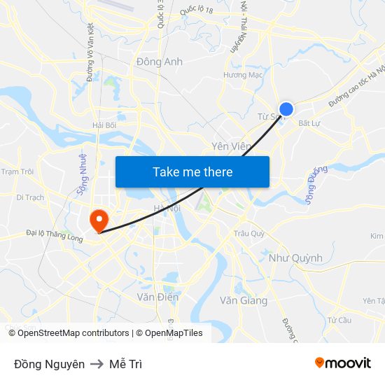 Đồng Nguyên to Mễ Trì map