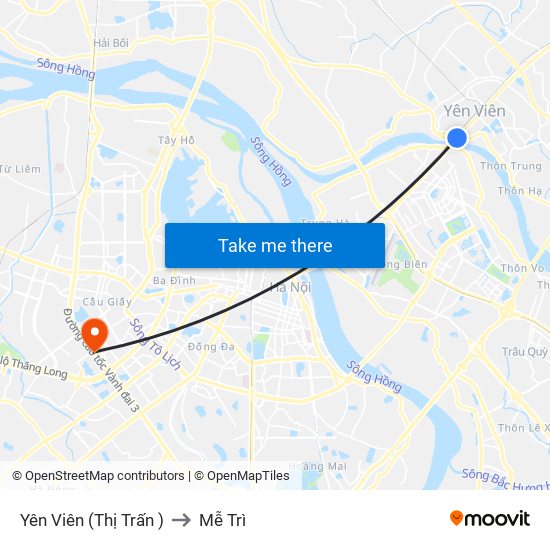 Yên Viên (Thị Trấn ) to Mễ Trì map