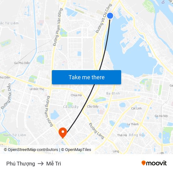 Phú Thượng to Mễ Trì map