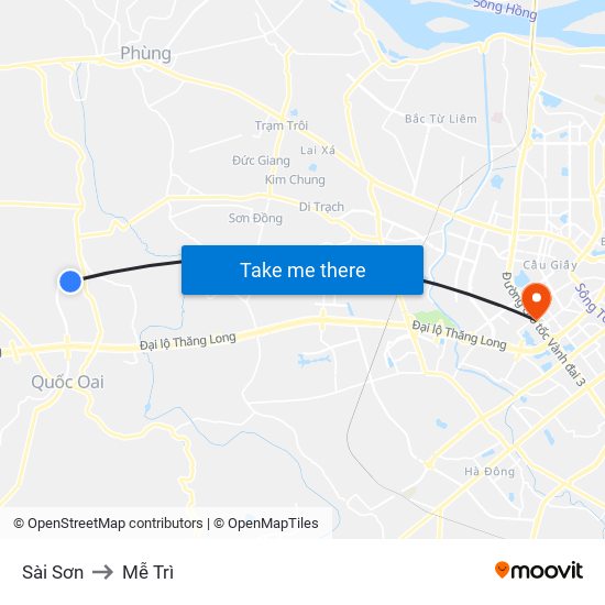 Sài Sơn to Mễ Trì map