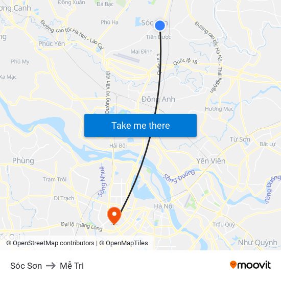 Sóc Sơn to Mễ Trì map