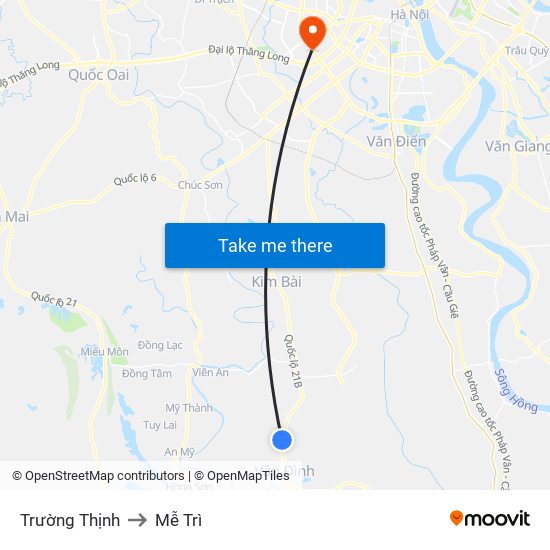 Trường Thịnh to Mễ Trì map