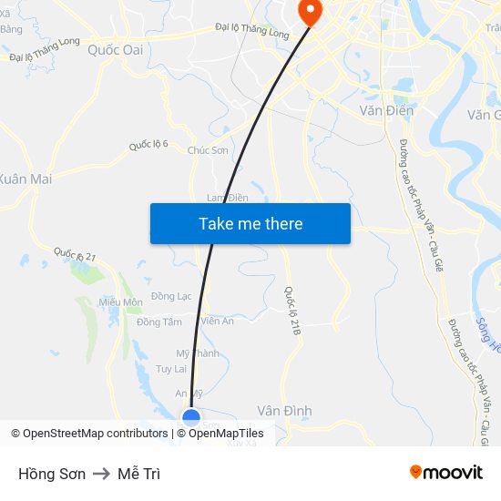 Hồng Sơn to Mễ Trì map