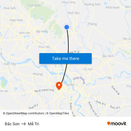 Bắc Sơn to Mễ Trì map