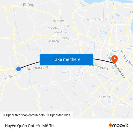 Huyện Quốc Oai to Mễ Trì map