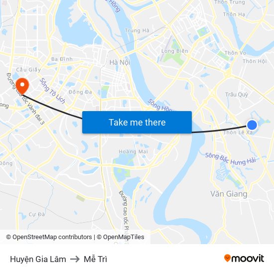 Huyện Gia Lâm to Mễ Trì map