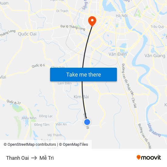 Thanh Oai to Mễ Trì map