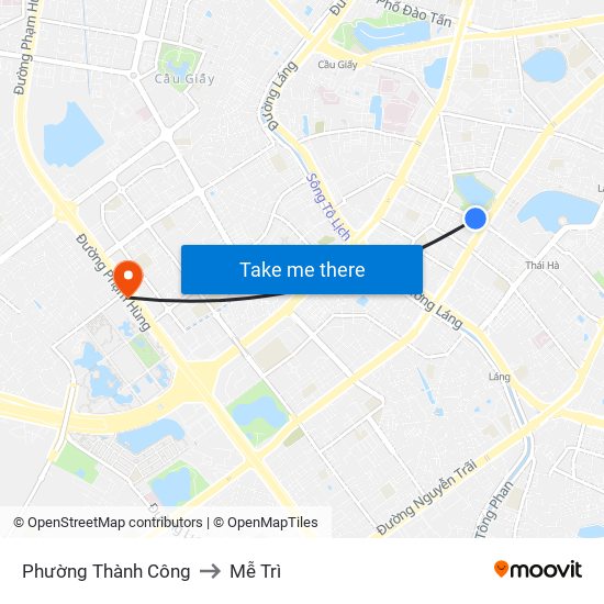 Phường Thành Công to Mễ Trì map