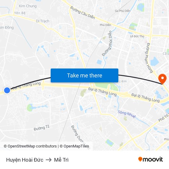 Huyện Hoài Đức to Mễ Trì map