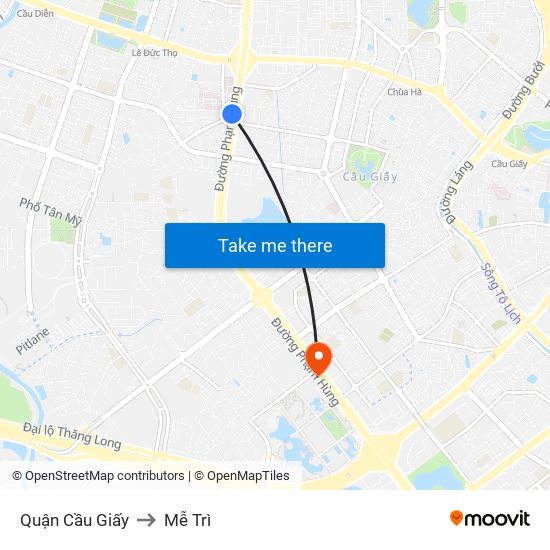 Quận Cầu Giấy to Mễ Trì map