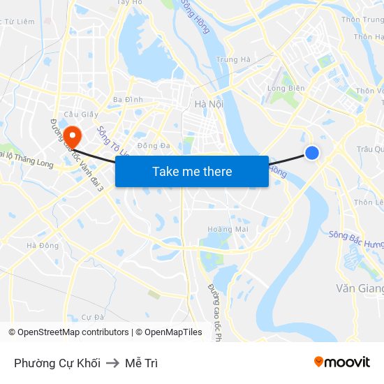 Phường Cự Khối to Mễ Trì map