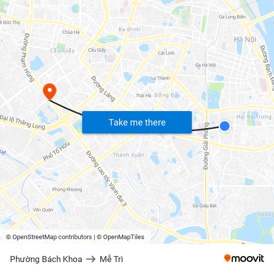 Phường Bách Khoa to Mễ Trì map