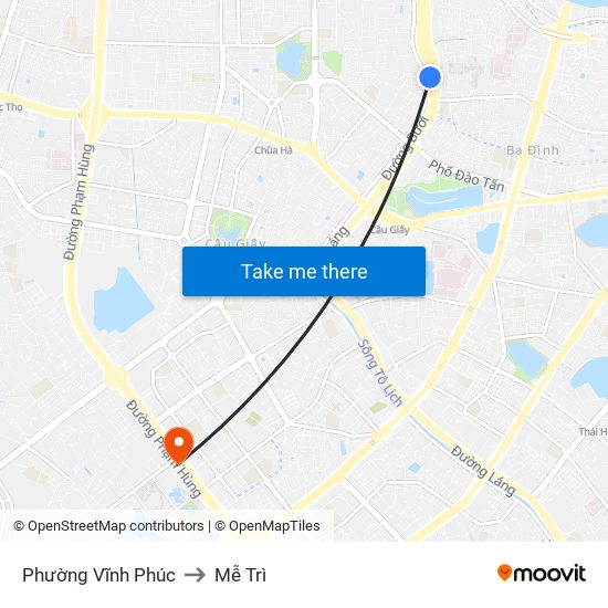 Phường Vĩnh Phúc to Mễ Trì map