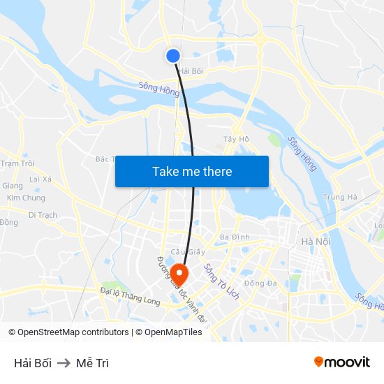 Hải Bối to Mễ Trì map