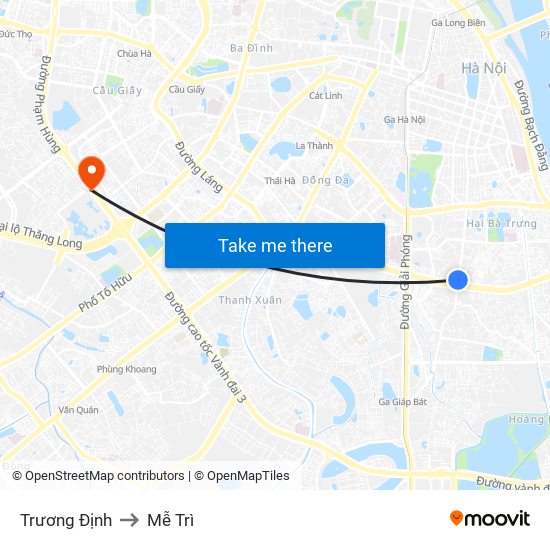 Trương Định to Mễ Trì map