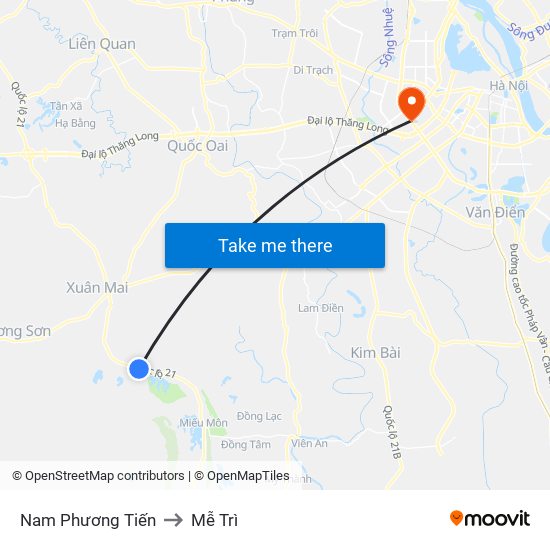 Nam Phương Tiến to Mễ Trì map