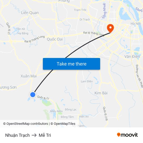 Nhuận Trạch to Mễ Trì map